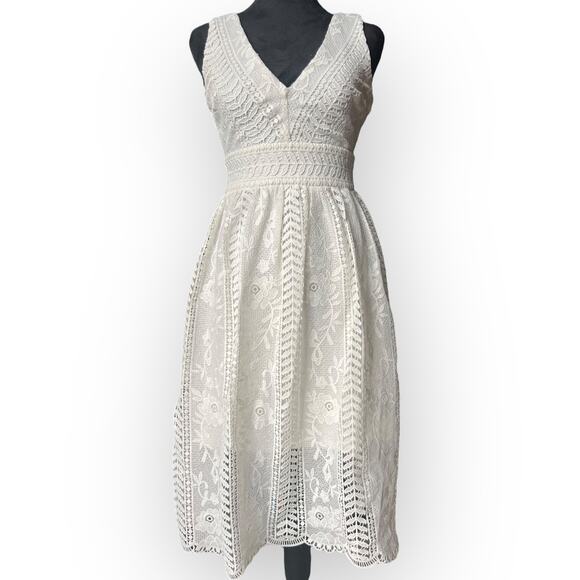 Lulus Women's Charmed Ivory Lace Sleeveless A-Line Midi Dress Size XS - Picture 7 of 16